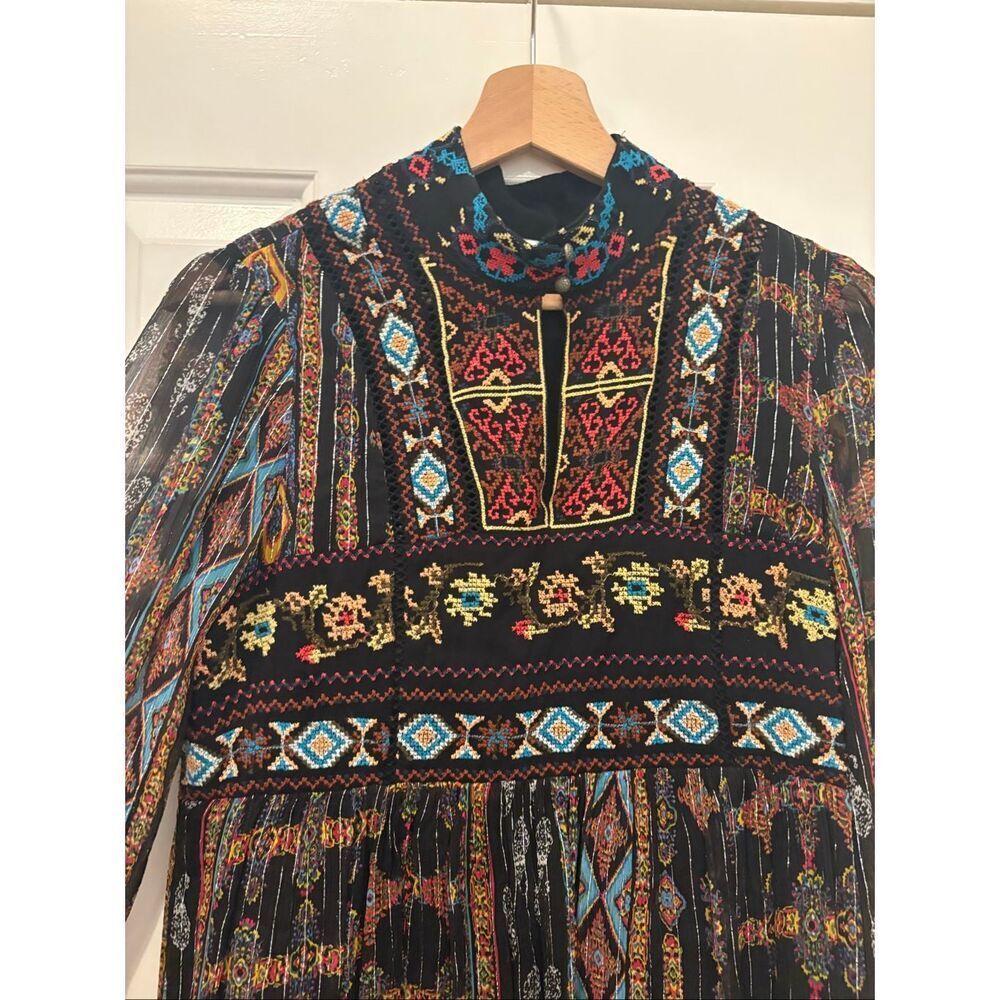 Anthropologie Sheria Metallic Embroidered Dress Size 4 - Picture 5 of 7